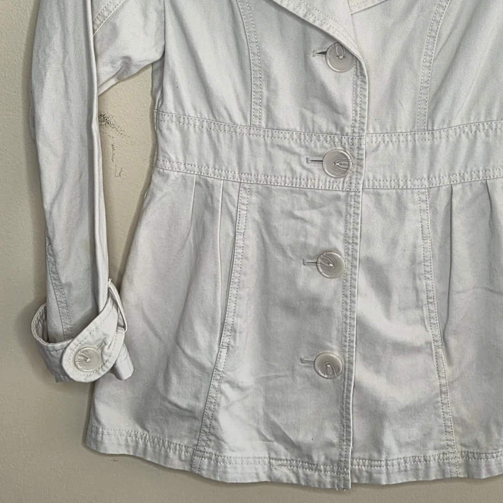 Justice Khaki Cream Button Front Jacket Notch Collar Girls Size 8 100% Cotton